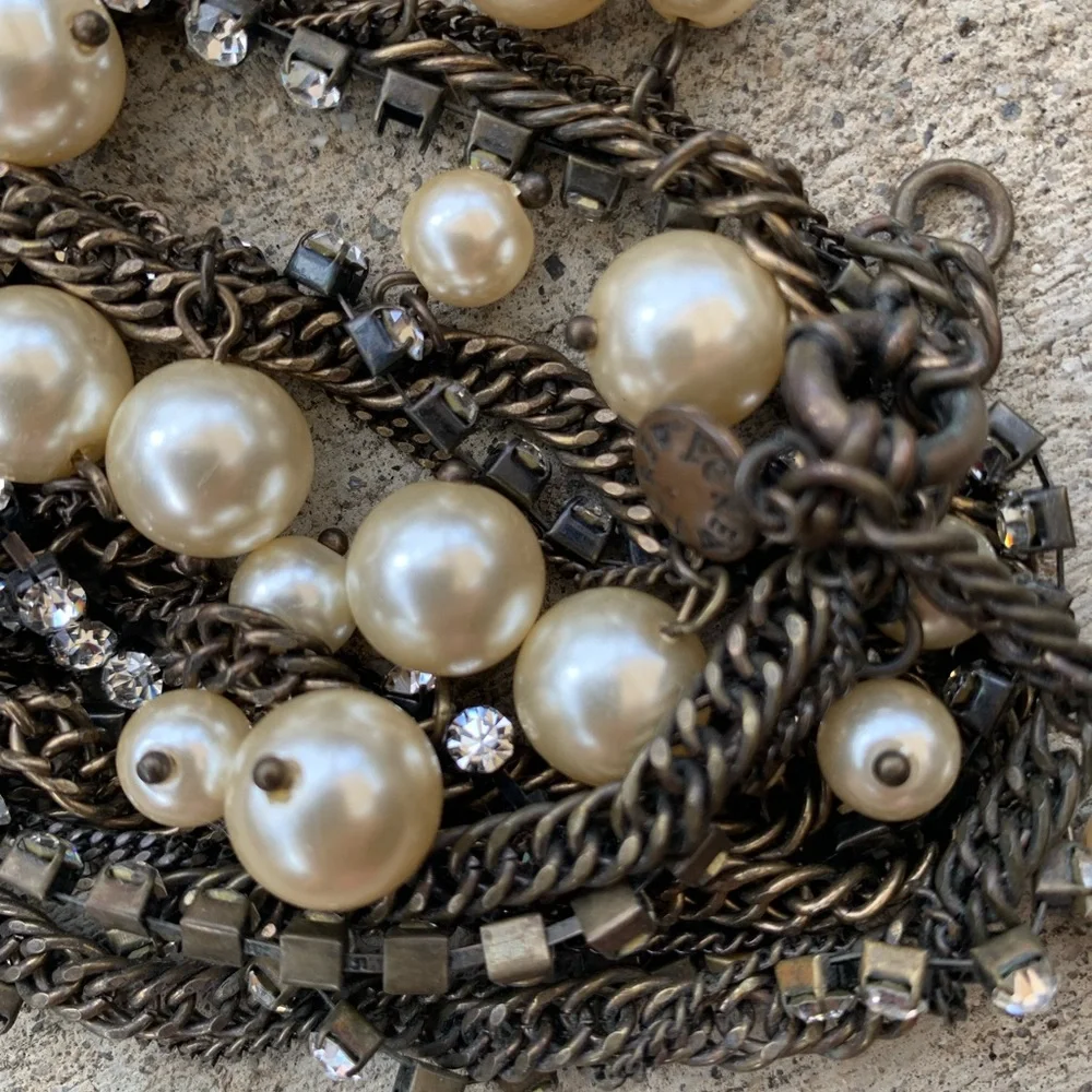 J. Crew Statement Necklace mixed media rhinestones, pearls and chains - Picture 2 of 2
